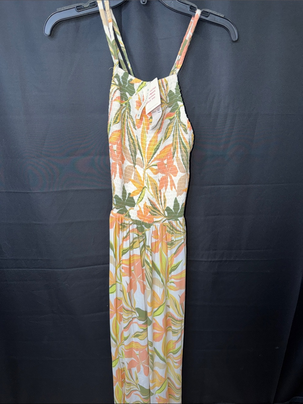 Roxy Floral Tropical Maxi Dress in Peach, Green & Cream - Picture 1 of 4